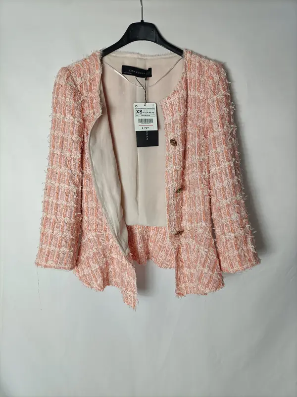 ZARA. Chaqueta tweed naranjas y rosas. T XS