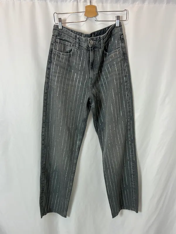 ZARA. Denim gris pata ancha detalles . T 38