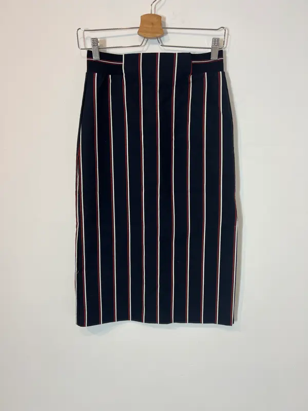ZARA. Falda midi azul rayas. T XS