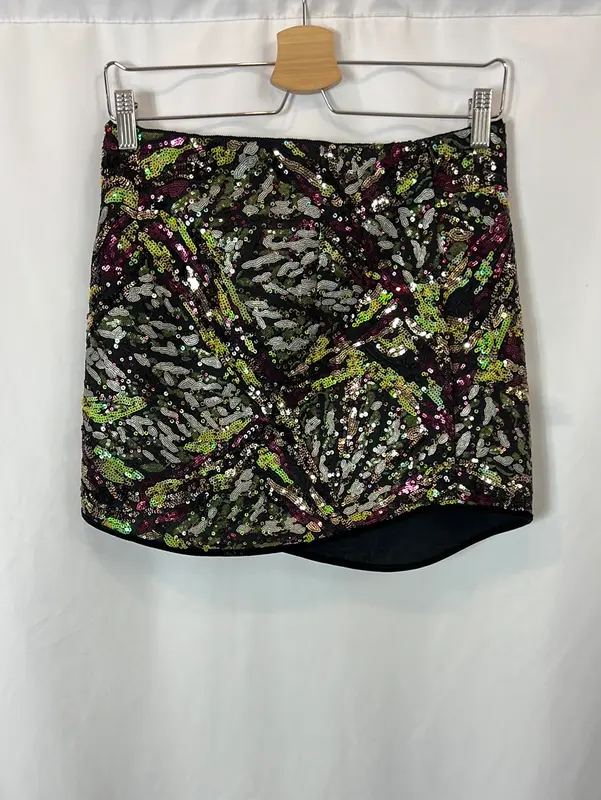 ZARA. Falda negra lentejuelas T.s