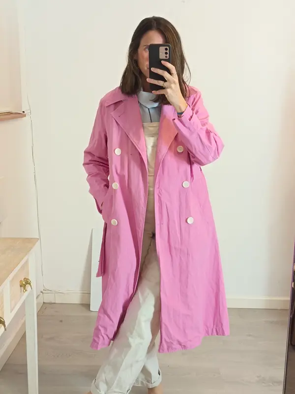 ZARA. Gabardina larga rosa T.xs