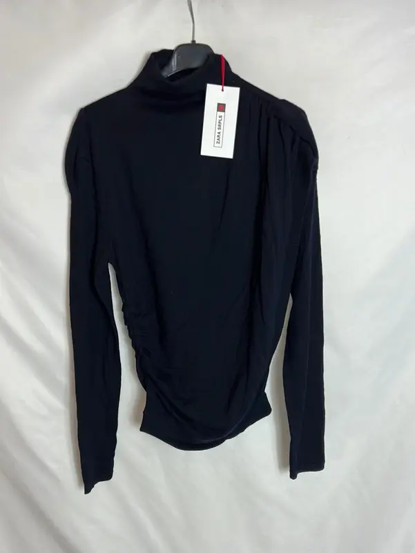 ZARA. Jersey azul lana fruncidos. T S