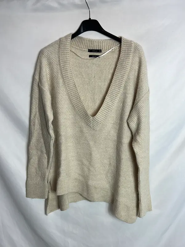 ZARA. jersey beige escote amplio T.s