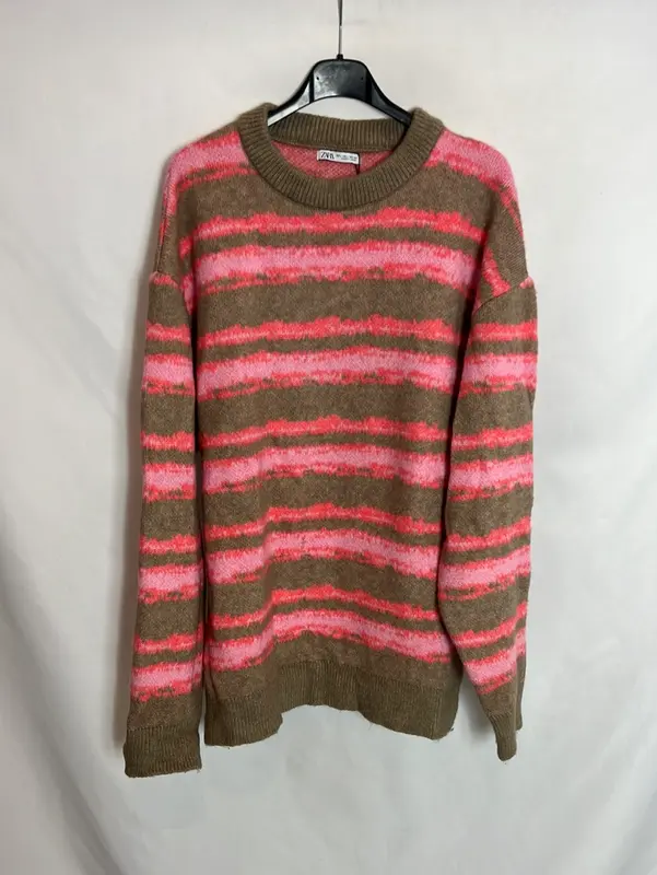 ZARA. Jersey estampado rosa y beige T.l