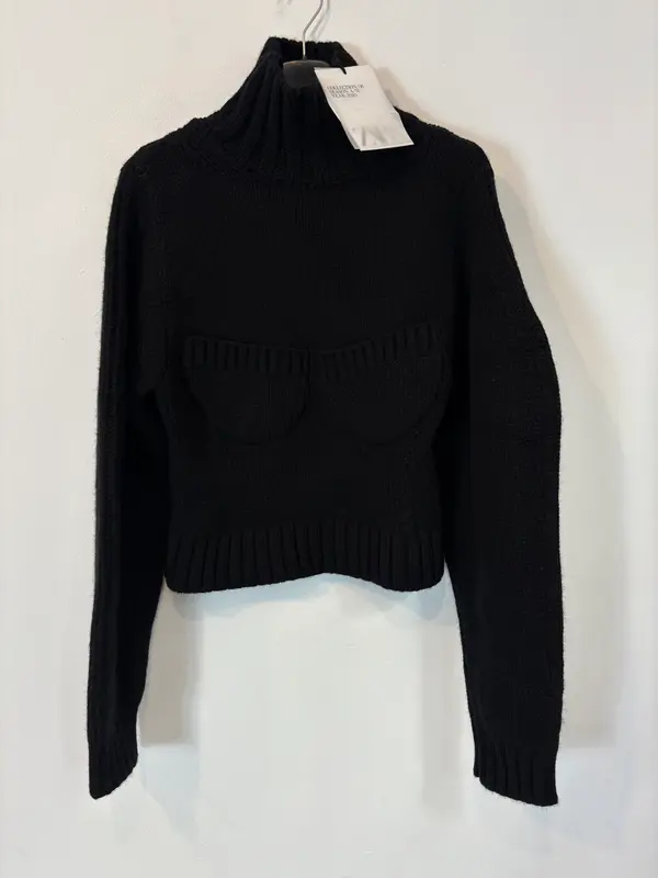 ZARA. Jersey negro cashmere detalle bolsillos. T M