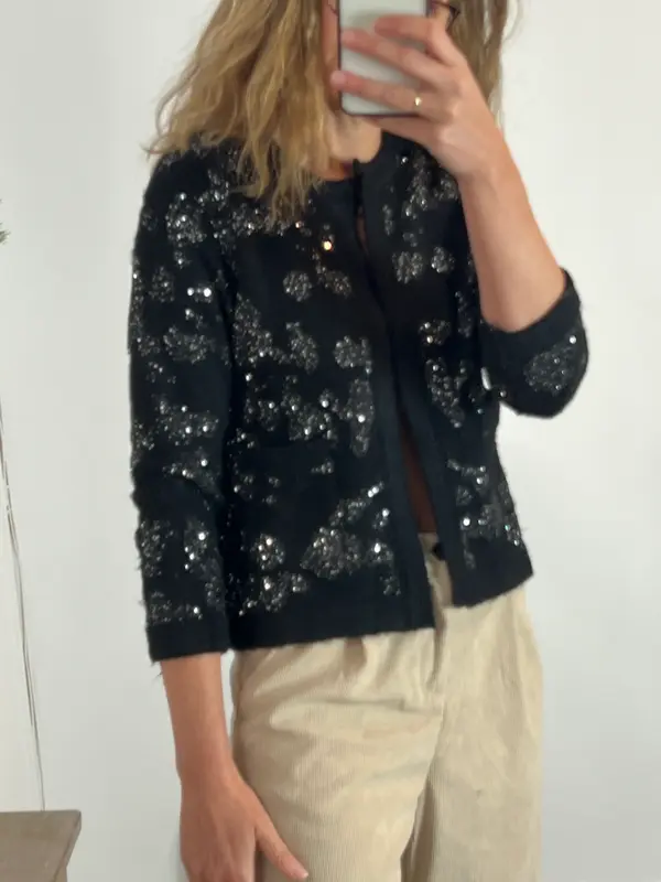 ZARA. Jersey negro lentejuelas T.m