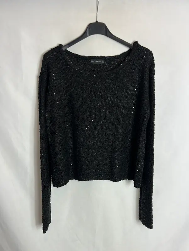 ZARA. Jersey negro mini lentejuelas. T M