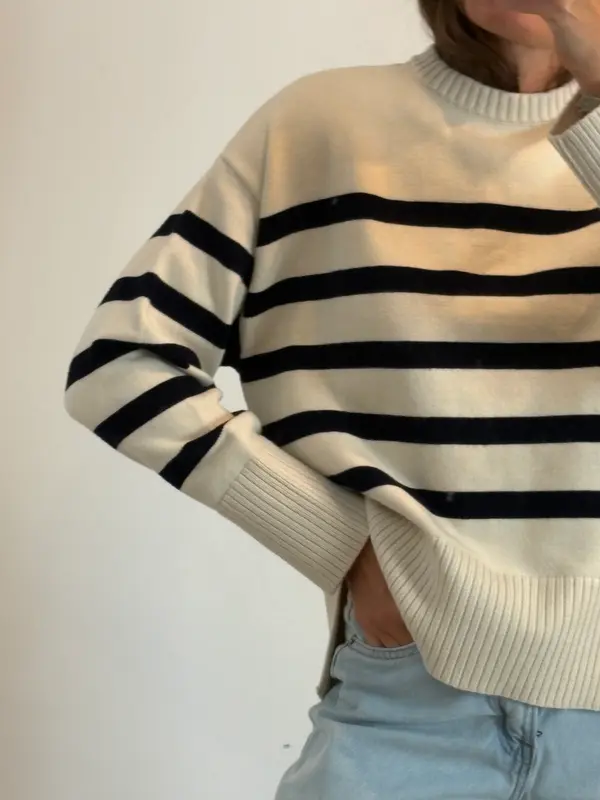 ZARA. Jersey rayas azul oscuro, T S