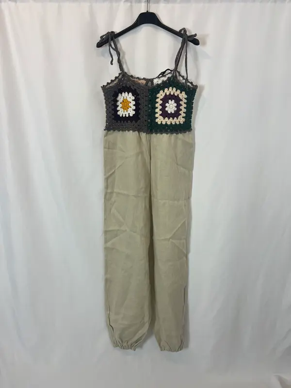 ZARA. Mono largo lino y crochet colores. T S