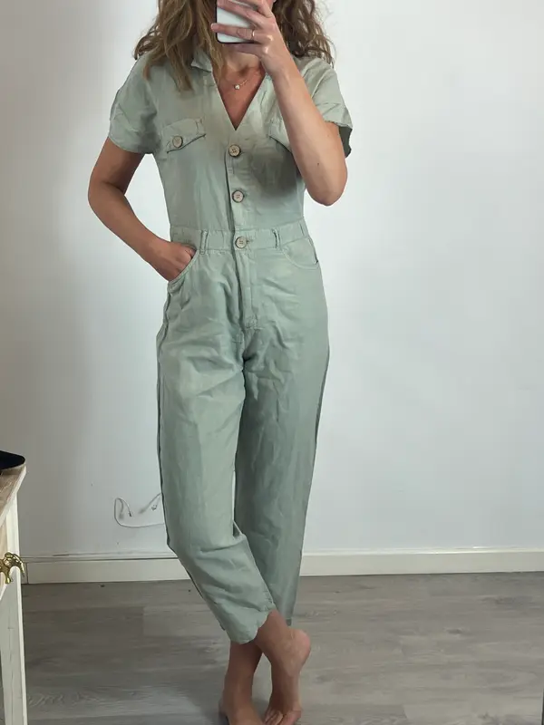 ZARA. Mono verde lino T.m