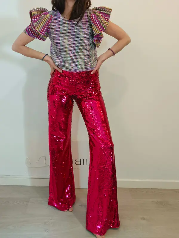 ZARA. Pantalón campana lentejuelas T.xs