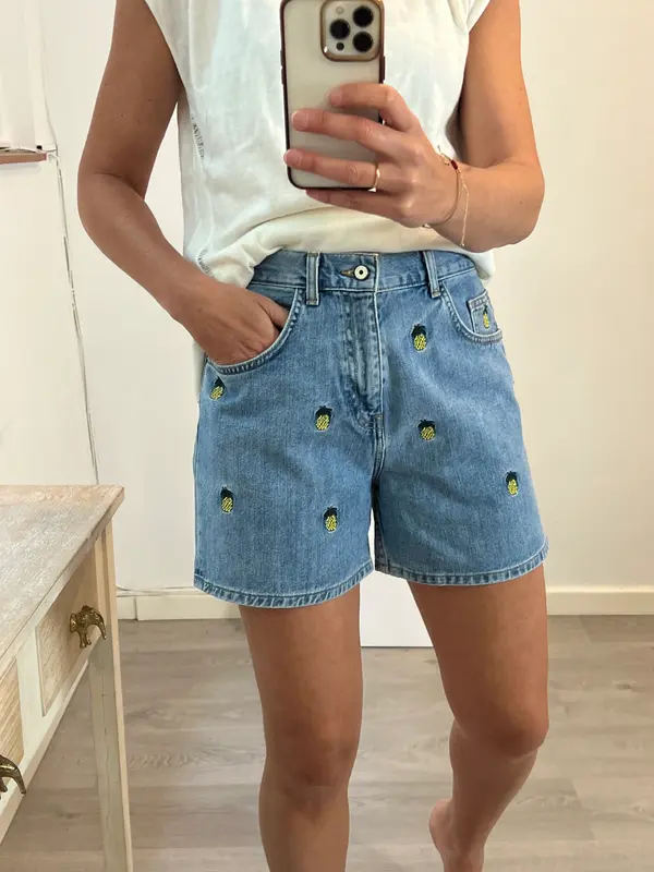 ZARA. Pantalón denim bordado piñas T.40