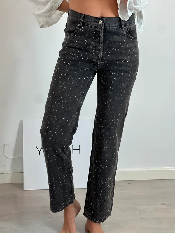 ZARA. Pantalón denim pedrería T.34