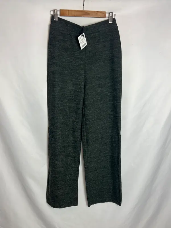 ZARA. Pantalón punto gris jaspeado pata ancha. T S