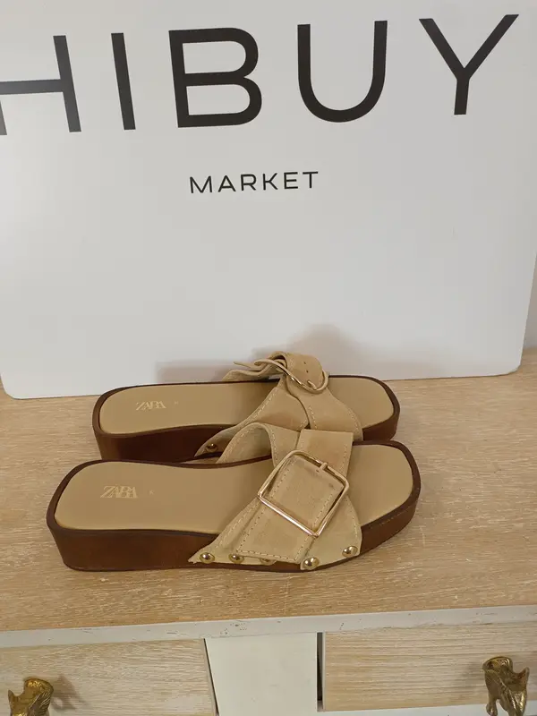 ZARA. Sandalias beige habilla T.36