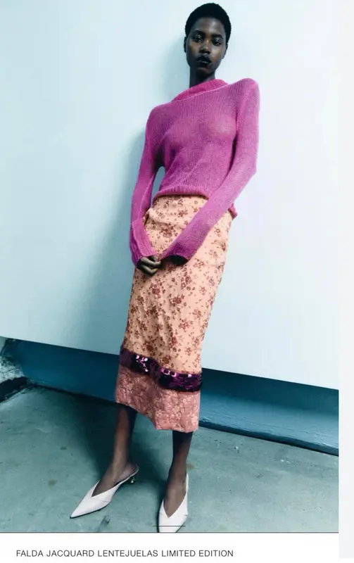 ZARA STUDIO. Falda midi bordada T.xs