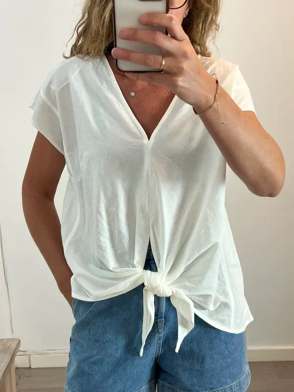 ZARA. Top anudado blanco roto. T S