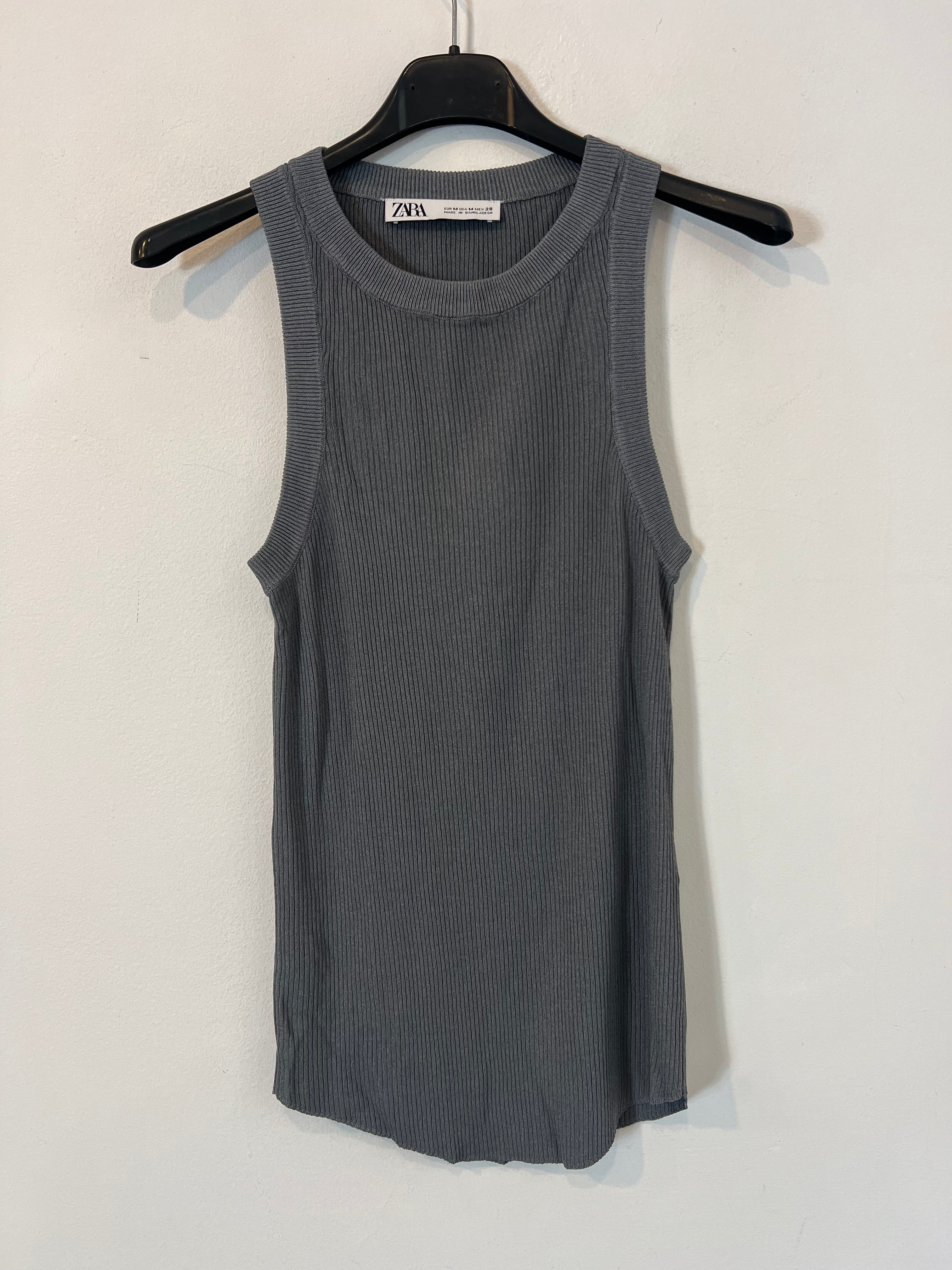 ZARA. top azul canalé T.m