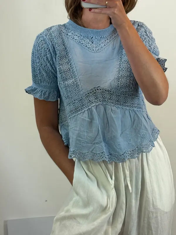 ZARA. Top azul claro texturas
