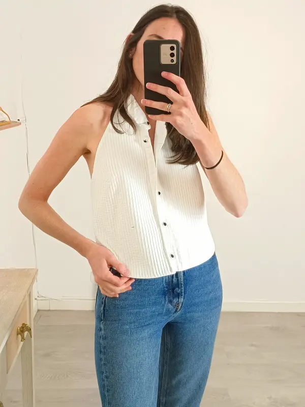 ZARA. Top blanco al cuello T.s