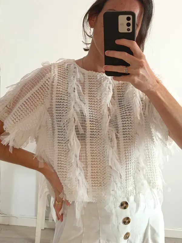 ZARA. Top blanco texturas. T S