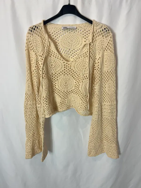 ZARA. Top calado beige. T S