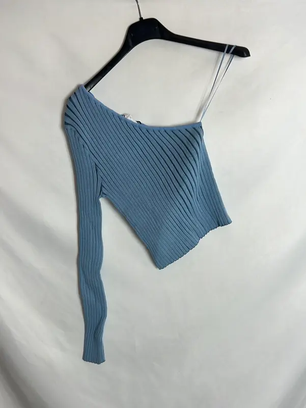 ZARA. Top canalé asimétrico azul. TM