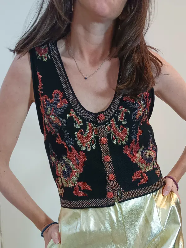 ZARA. Top/chaleco negro detalles hilos T.s