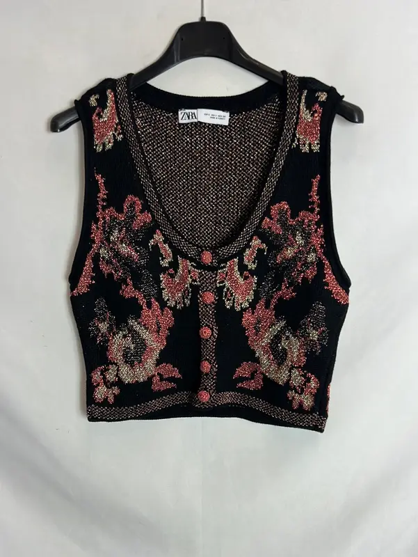 ZARA.Top/chaleco punto bordado T.s