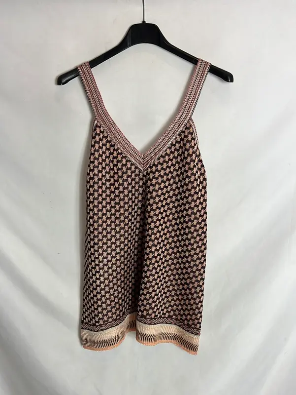 ZARA.Top estampado brillos T.s