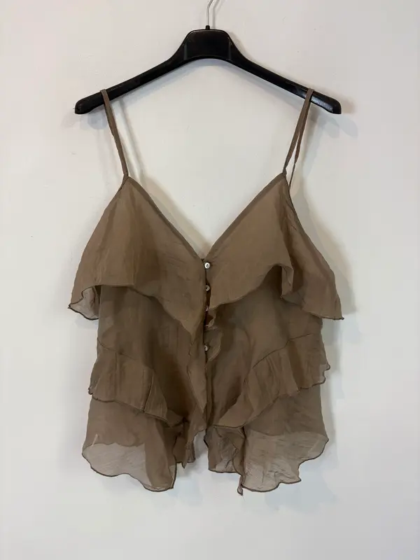 ZARA. Top marrón volantes T.s