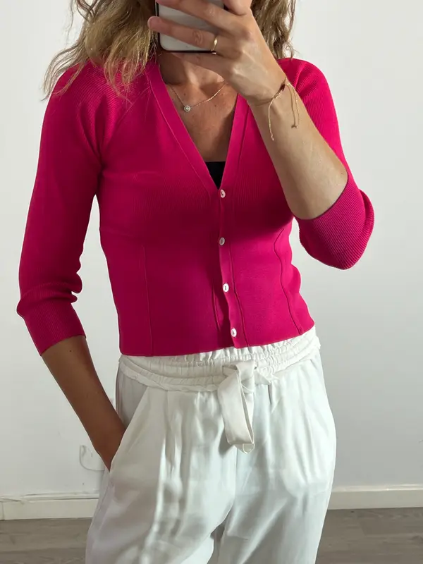 ZARA. Top/rebeca rosa punto T.m