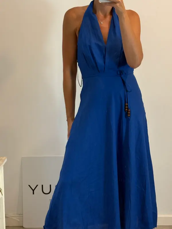 ZARA. Vertido azul al cuello T.m