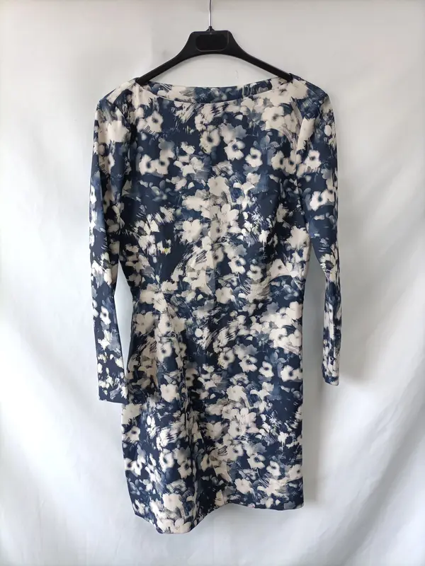 ZARA.Vestido azul flores blancas neopreno fino T.s