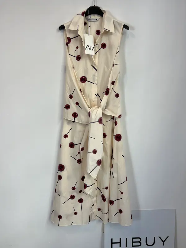 ZARA. Vestido beige estampado. T XS