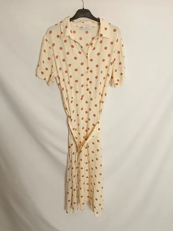 ZARA. Vestido beige lunares T.m