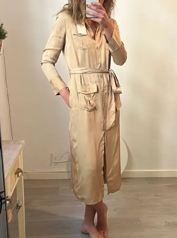 ZARA. Vestido camisero/kimono largo marrón claro T M