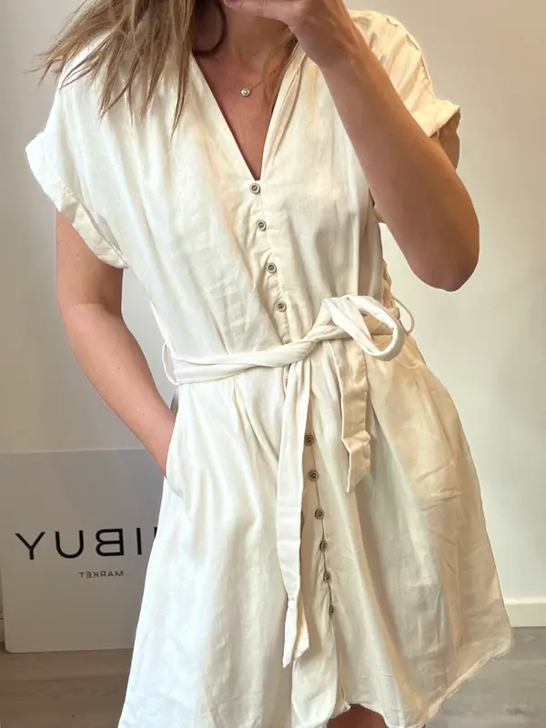 ZARA. Vestido color tostado con lino. T L