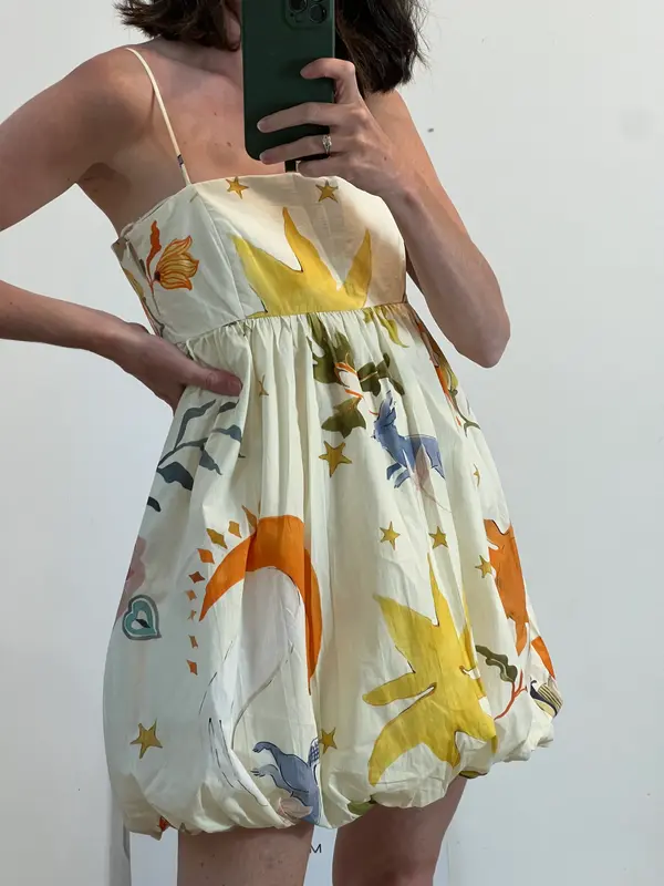 ZARA, Vestido corto beige estampado T.s