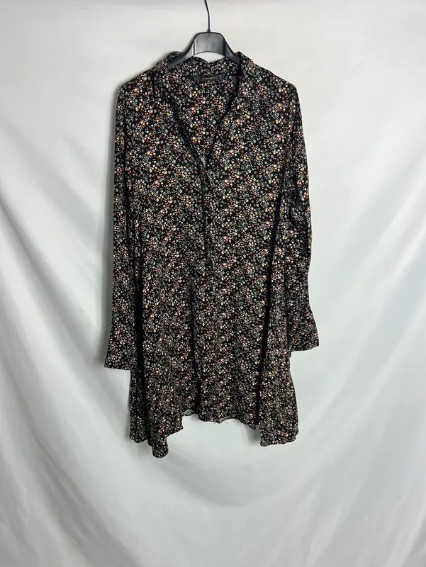 ZARA. Vestido corto camisero flores mini. t S