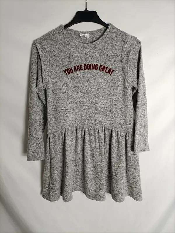 ZARA. Vestido corto gris jaspeado T.9 años