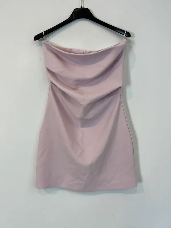 ZARA. Vestido corto rosa palabra de honor T.s