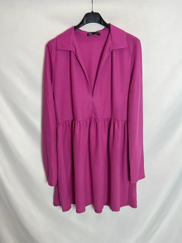 ZARA. Vestido corto rosa textura.T M
