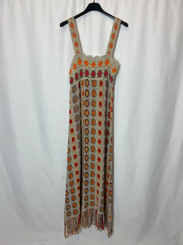 ZARA. Vestido crochet colorido. T M