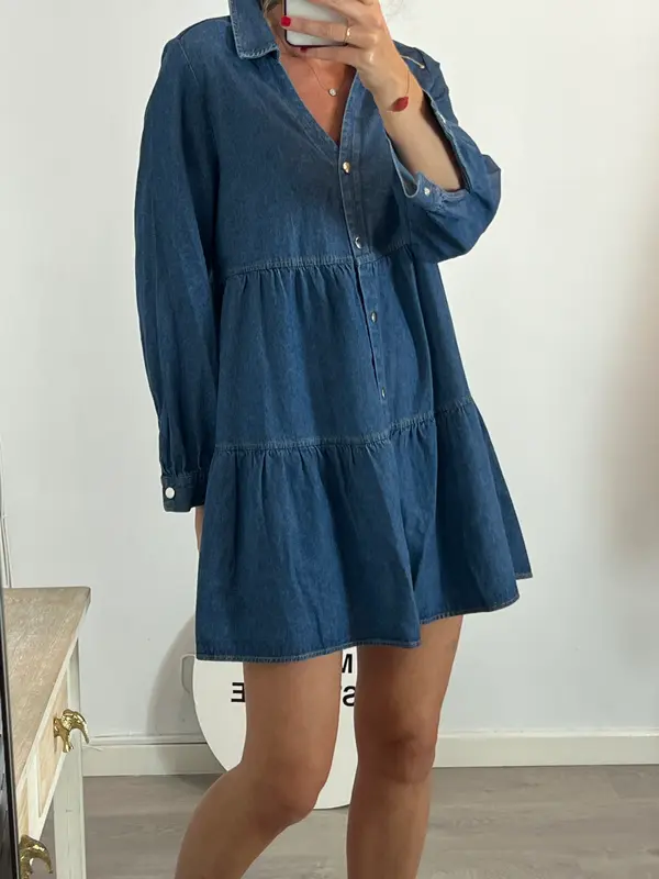 ZARA. Vestido denim abotonado T.m