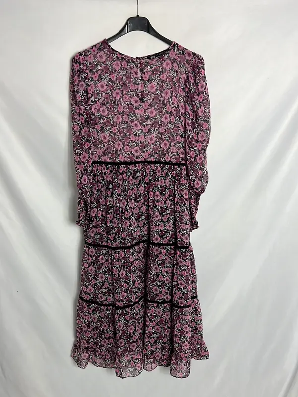 ZARA. Vestido flores midi detalles terciopelo . T S