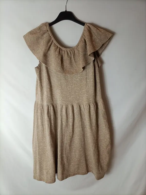 ZARA. Vestido jaspeado volante T13/14(xxs)