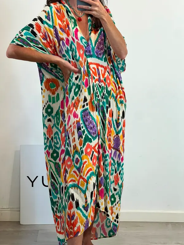 ZARA. Vestido kaftán estamapdo multicolor
