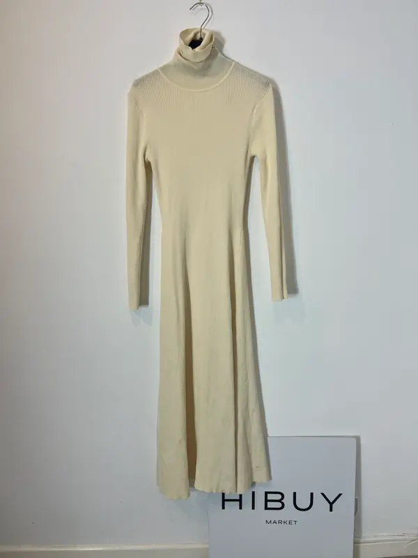 ZARA. vestido largo beige canalé T.m