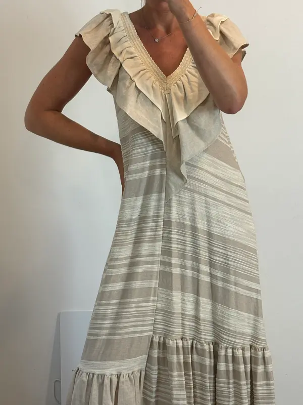 ZARA. Vestido largo beige texturas. T S